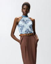 Denim top with scarf print - | Pinko