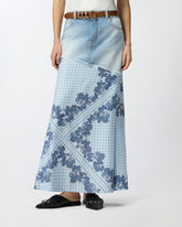 Gonna midi in denim con stampa foulard - | Pinko