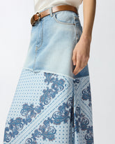 Denim midi skirt with scarf print - | Pinko