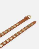 Leather belt with jewel eyelets, 2cm - | Pinko