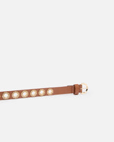 Leather belt with jewel eyelets, 2cm - | Pinko