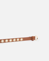 Leather belt with jewel eyelets, 2cm - | Pinko