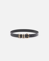 Shiny leather belt with metal loops, 3 cm - | Pinko