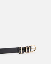 Shiny leather belt with metal loops, 3 cm - | Pinko