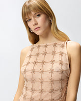 Sleeveless tulle top with crystals - | Pinko