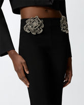 Trousers with embroidered jewel roses - | Pinko