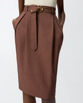 Jupe mi-longue ajustée avec ceinture - Marron | Pinko