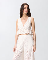 Haut cropped à volants et motif ajouré - | Pinko
