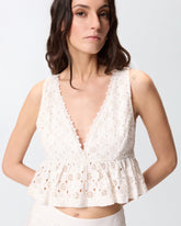 Haut cropped à volants et motif ajouré - | Pinko