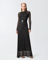 Μακρύ φόρεμα από διχτυωτό ύφασμα και φλοράλ δαντέλα - | Pinko