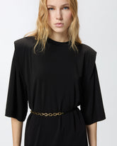 Mini dress with structured shoulders and chain - | Pinko