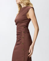 Slim-fitting calf-length dress in linen - | Pinko