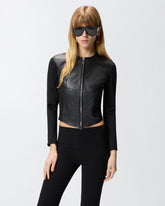 Leather bustier jacket with zip - | Pinko