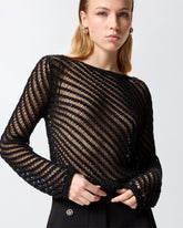 Crochet effect sweater with sequins - | Pinko