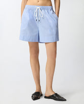 Striped cotton shorts with elasticated waist - | Pinko