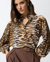 Blusa in cotone e seta con stampa animalier - | Pinko