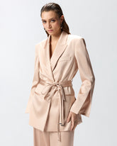 Giacca in satin con cintura - Beige | Pinko