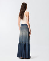 Gonna lunga in denim con balza e cintura - | Pinko