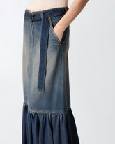 Gonna lunga in denim con balza e cintura - | Pinko