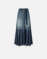 Gonna lunga in denim con balza e cintura - | Pinko
