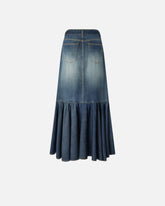 Long denim skirt with flounce and belt - | Pinko