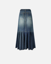 Gonna lunga in denim con balza e cintura - | Pinko