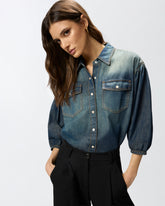 Chemise en denim à manches ballon - | Pinko