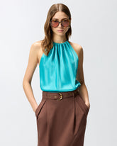 Top in satin con scollo all'americana - | Pinko