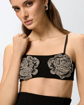 Bra with embroidered jewel rose - Black | Pinko