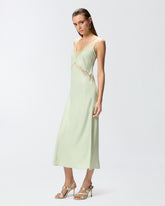Vestido lencero midi con bandas de encaje - | Pinko
