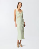 Vestido lencero midi con bandas de encaje - | Pinko