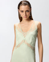 Vestido lencero midi con bandas de encaje - | Pinko