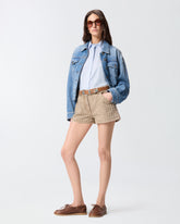 Shorts in denim marrone con borchie - | Pinko