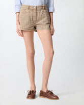 Shorts in denim marrone con borchie - | Pinko