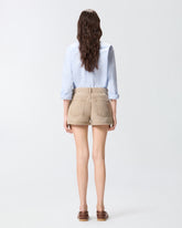 Shorts in denim marrone con borchie - | Pinko