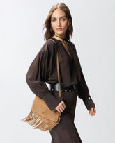 Borsa a tracolla piccola One, Two, Three Bag in suede con frange - | Pinko