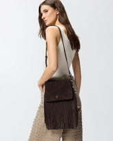 Petit sac à bandoulière One, Two, Three Bag en daim à franges - | Pinko
