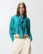 Striped cropped shirt with bow - | Pinko