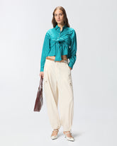 Striped cropped shirt with bow - | Pinko