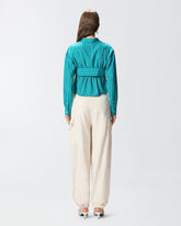 Striped cropped shirt with bow - | Pinko