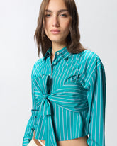 Striped cropped shirt with bow - | Pinko