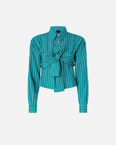 Striped cropped shirt with bow - | Pinko