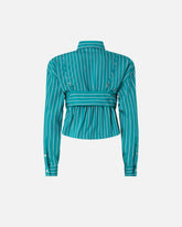 Striped cropped shirt with bow - | Pinko
