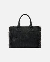 Medium Beach shopping tote in raffia with logo and tassels - | Pinko