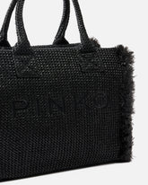 Τσάντα shopper μετρίου μεγέθους Beach από rafia με λογότυπο και φουντίτσες - | Pinko