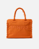Medium Beach shopping tote in canvas with logo and fraying - | Pinko