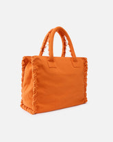 Medium Beach shopping tote in canvas with logo and fraying - | Pinko