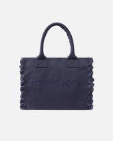Medium Beach shopping tote in canvas with logo and fraying - | Pinko