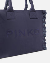 Medium Beach shopping tote in canvas with logo and fraying - | Pinko