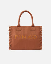 Medium Beach shopping tote in canvas with logo and fraying - | Pinko